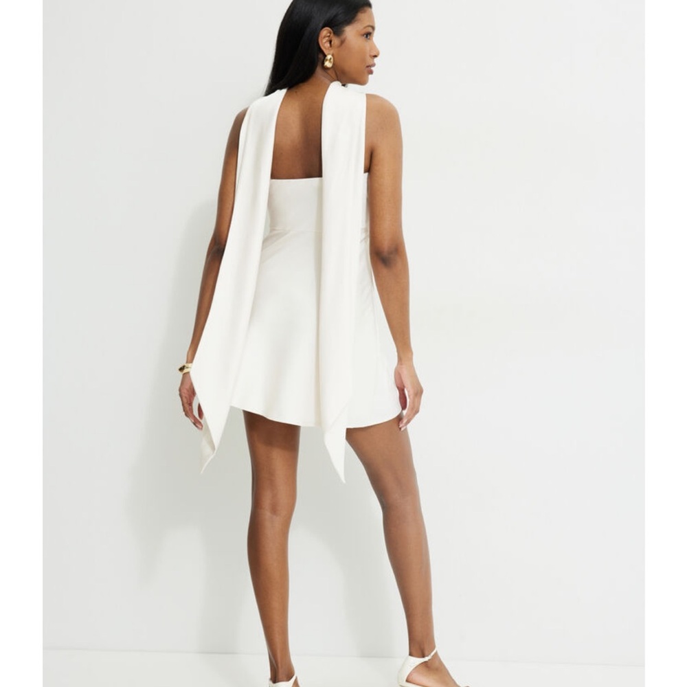 Ivory Satin Mini Tube Dress With Scarf - Picture 3 of 3